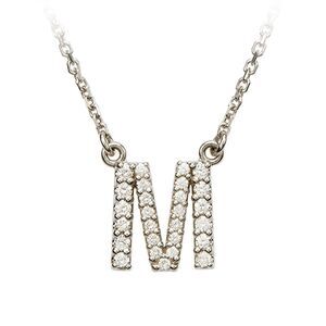 1/5 Cttw Diamond & 14k White Gold Block Initial Necklace, Letter M